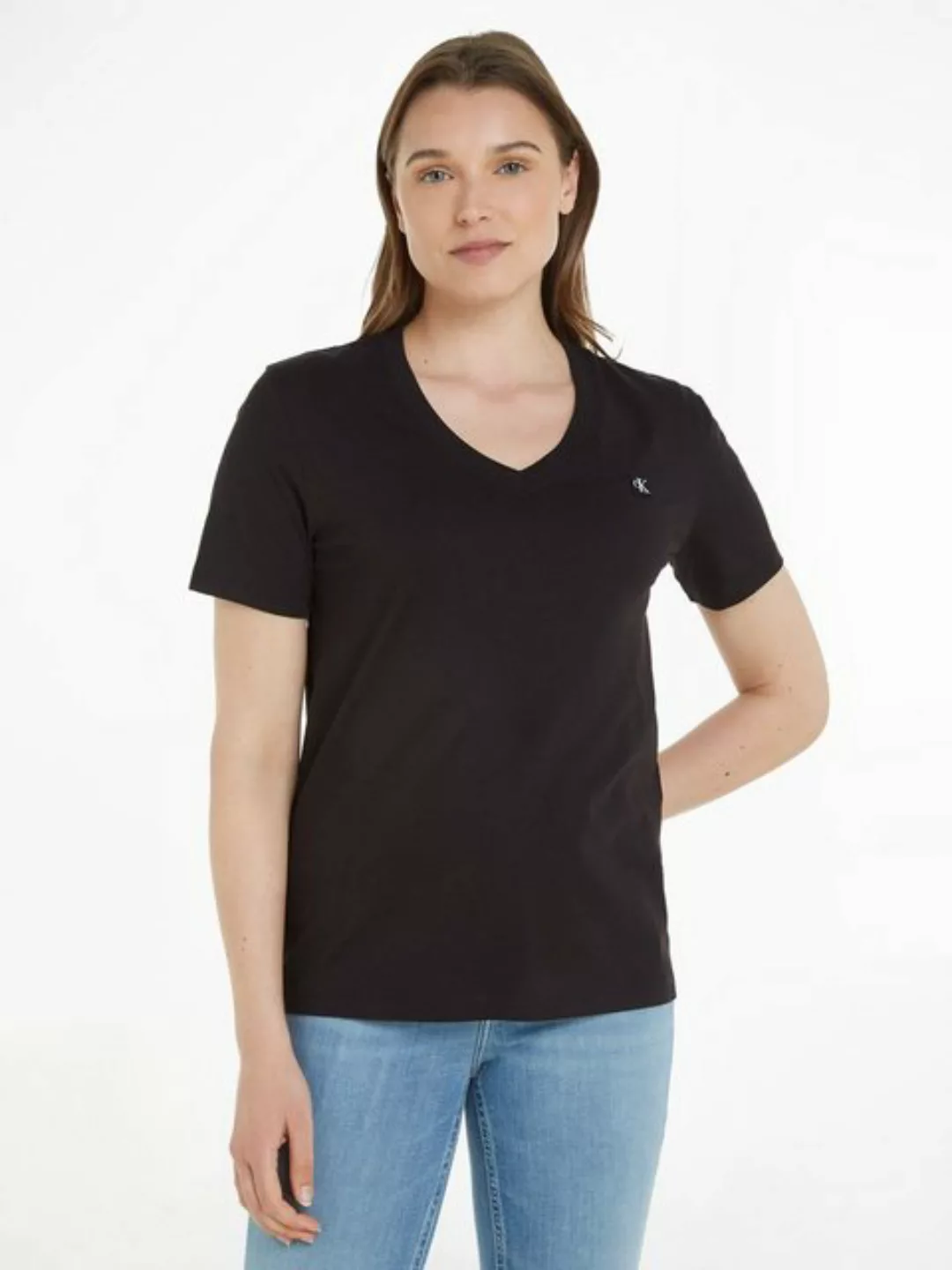 Calvin Klein Jeans T-Shirt CK EMBRO BADGE V-NECK TEE mit Logomarkenlabel günstig online kaufen