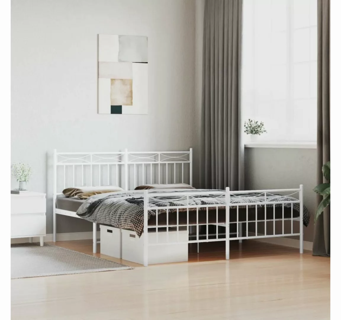 furnicato Bett Bettgestell mit Kopf- und Fußteil Metall Weiß 160x200 cm günstig online kaufen