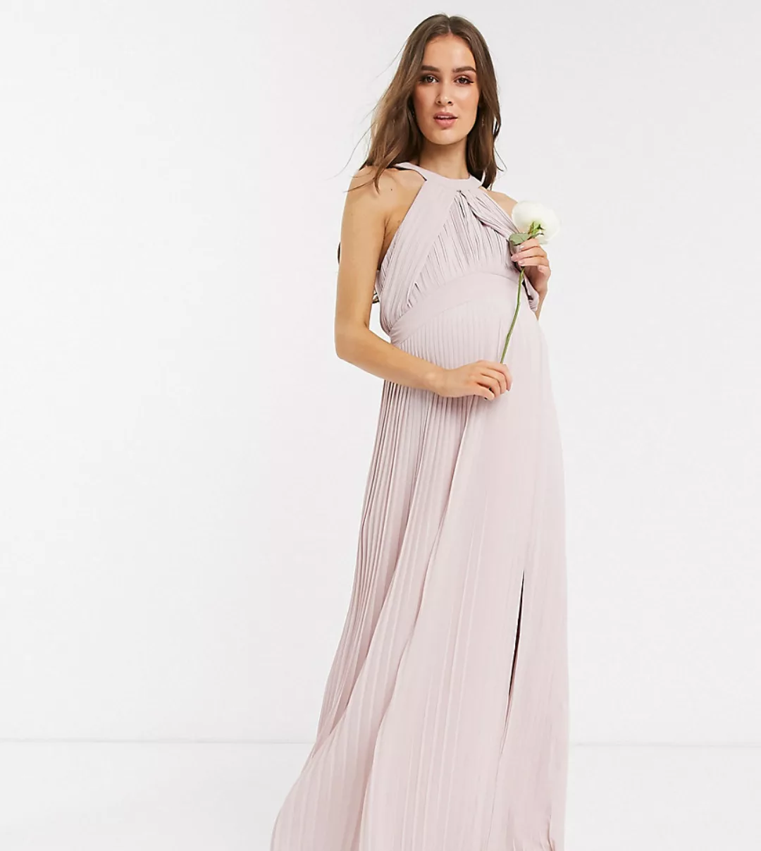 TFNC Maternity – Exklusives, plissiertes Brautjungfern-Maxikleid in Rosa günstig online kaufen