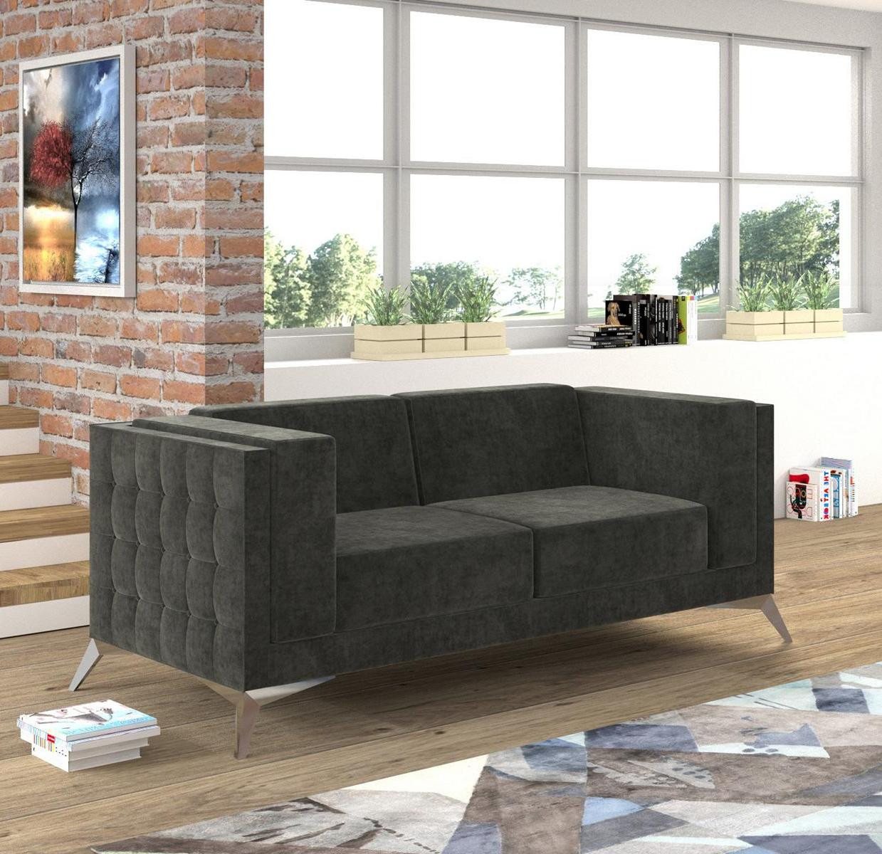 Xlmoebel Sofa Neu Grau 2-Sitzer Polster-Couch Chesterfield Sofa Set Sofasit günstig online kaufen