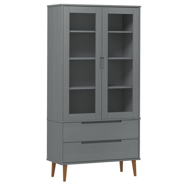 vidaXL Vitrine Vitrinenschrank Grau 90x35x175 cm Massivholz Kiefer Glas Vit günstig online kaufen