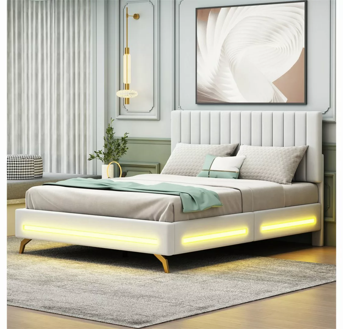 XDeer Polsterbett Doppelbett 140 x 200 cm, mit LED-Leuchten und Lattenrost günstig online kaufen