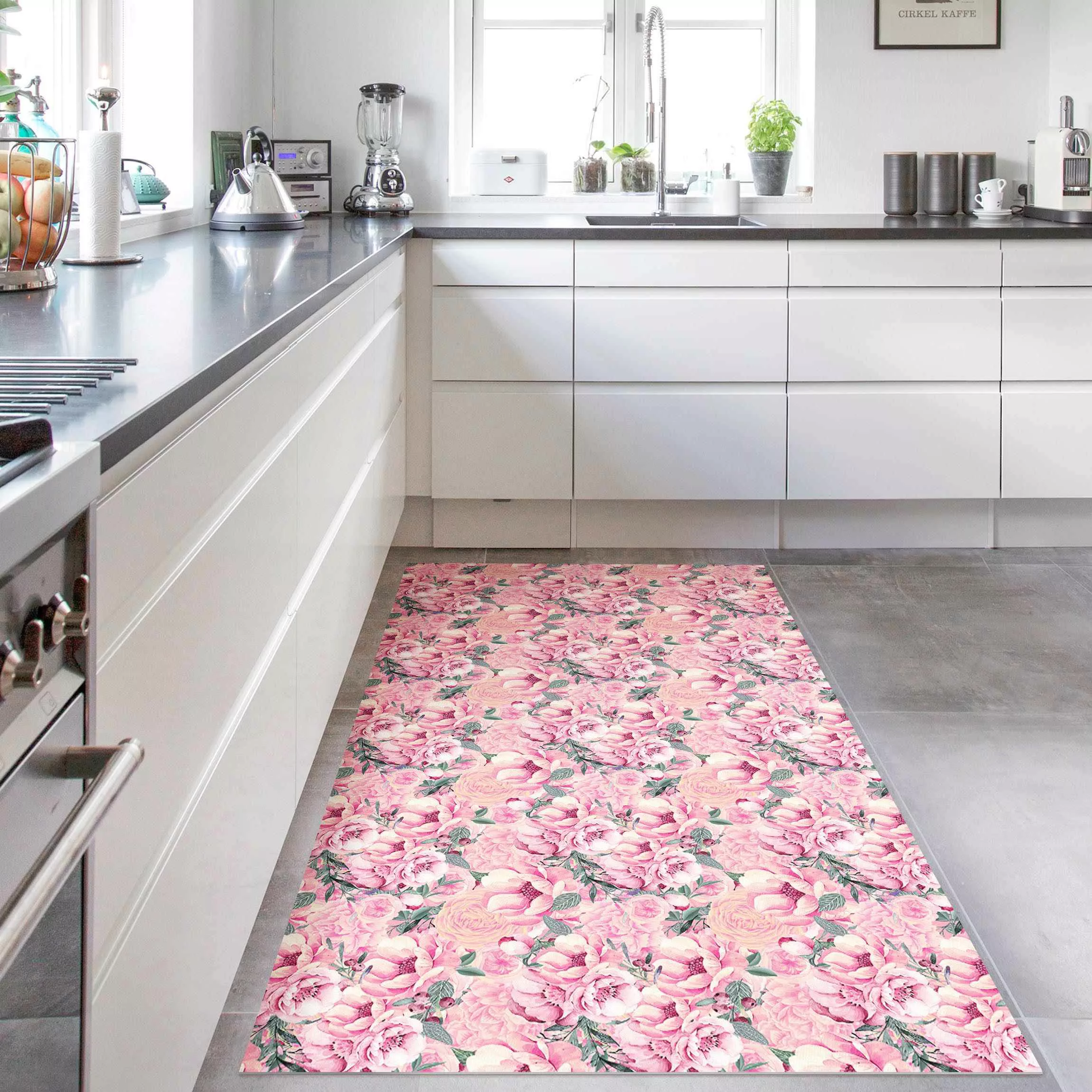 Vinyl-Teppich Rosa Blütentraum Pastell Rosen in Aquarell günstig online kaufen
