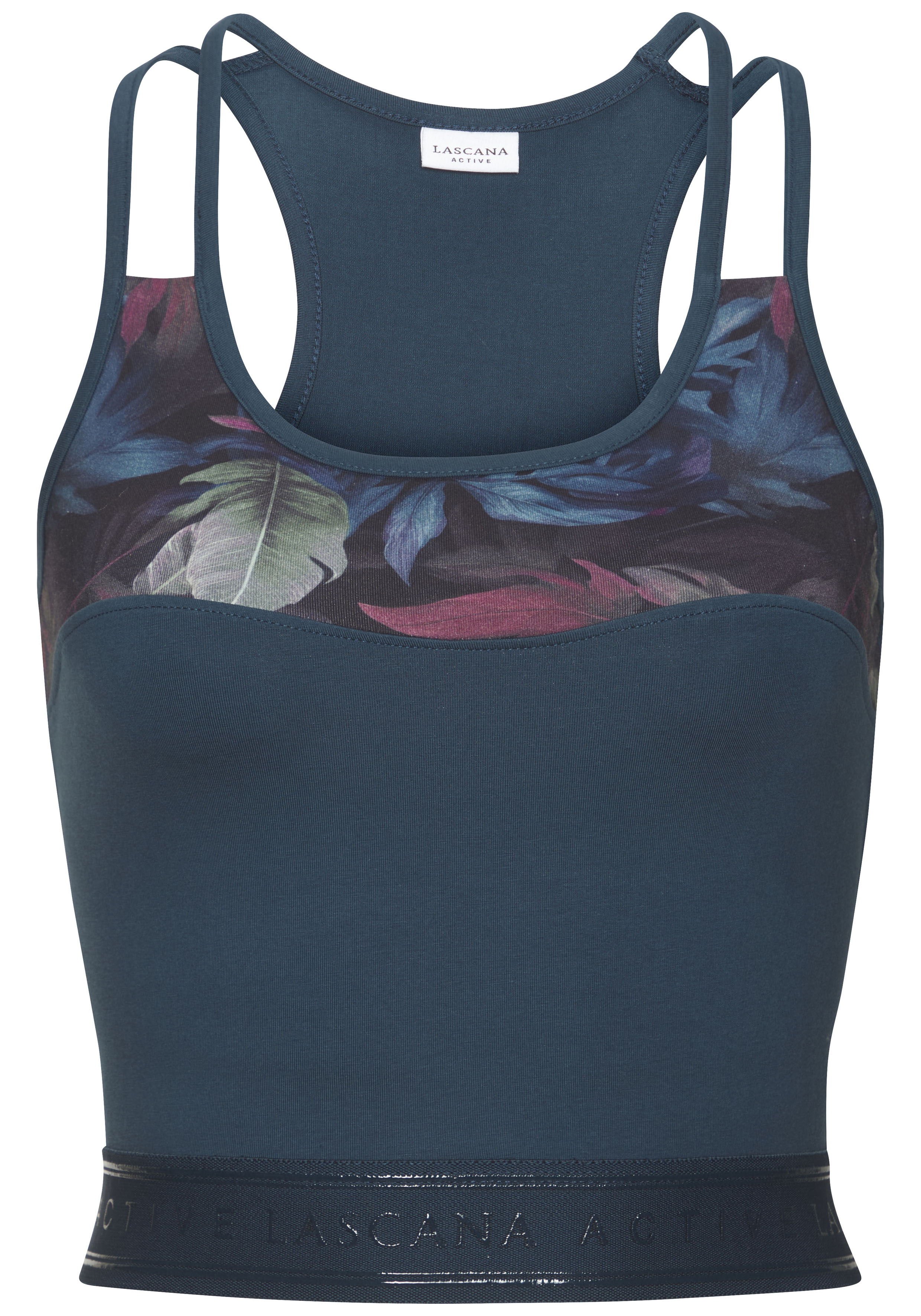 LASCANA ACTIVE Crop-Top, Sporttop mit floralem Einsatz und Racerback günstig online kaufen