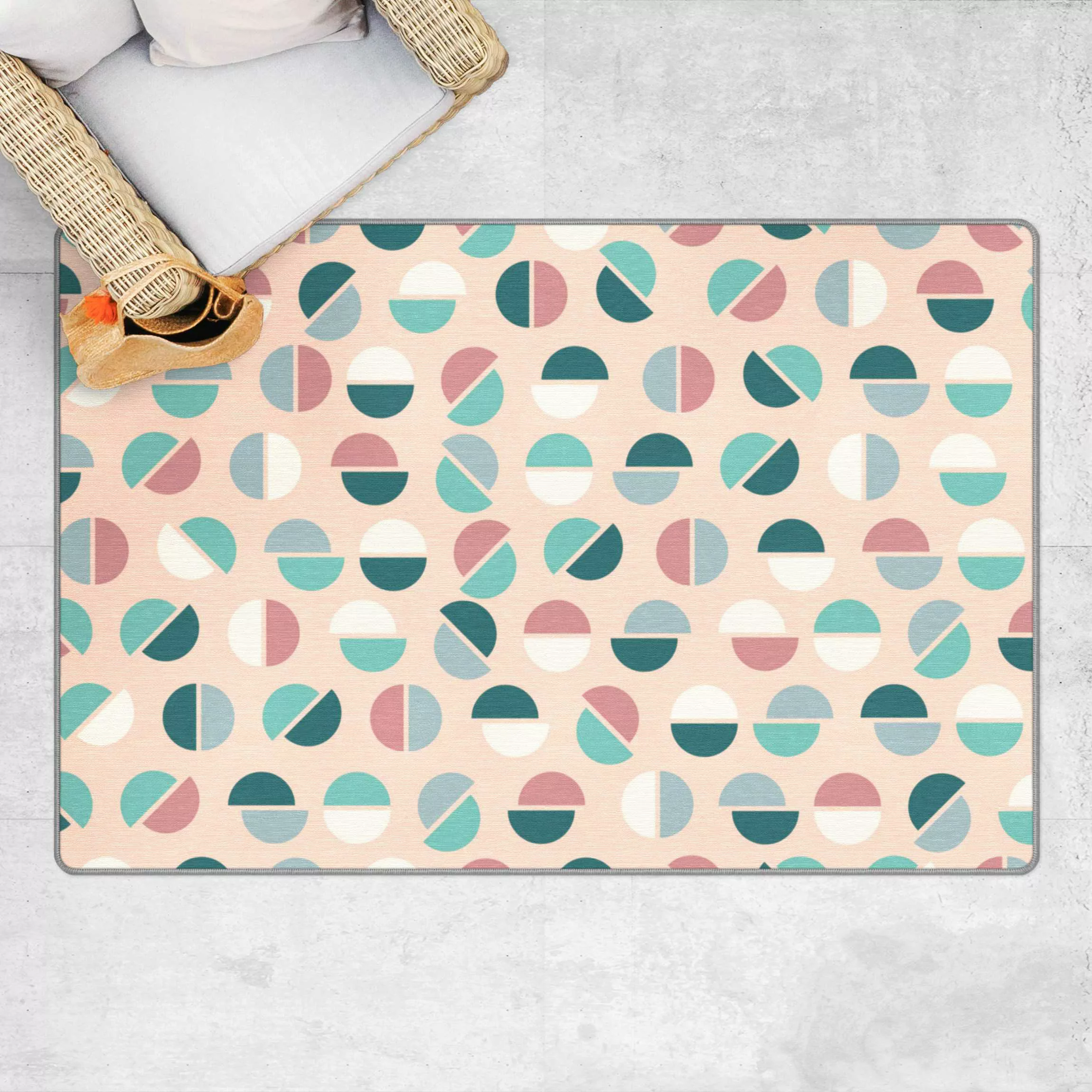 Teppich Geometrisches Muster Halbkreise in Pastell günstig online kaufen