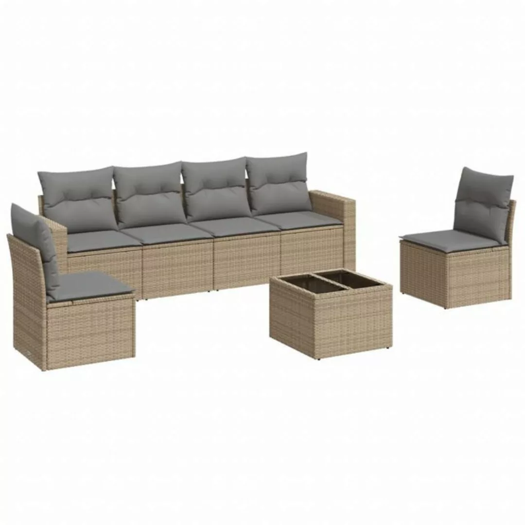 vidaXL Sofaelement 7-tlg. Garten-Sofagarnitur mit Kissen Beige Poly Rattan günstig online kaufen