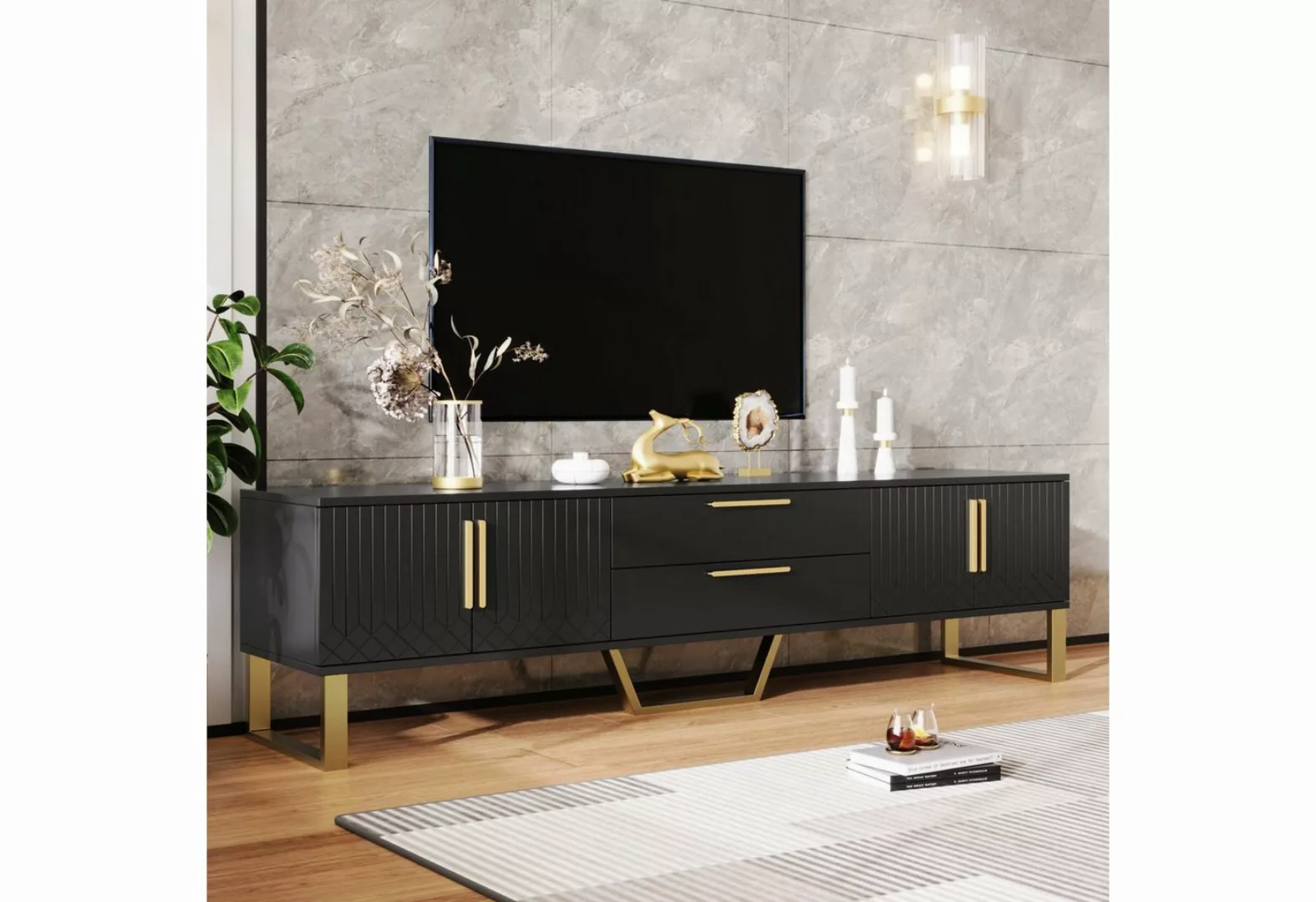 Celya TV-Schrank Hochglänzender TV-Schrank,H53.5/L170/T40 cm Tür mit gravie günstig online kaufen