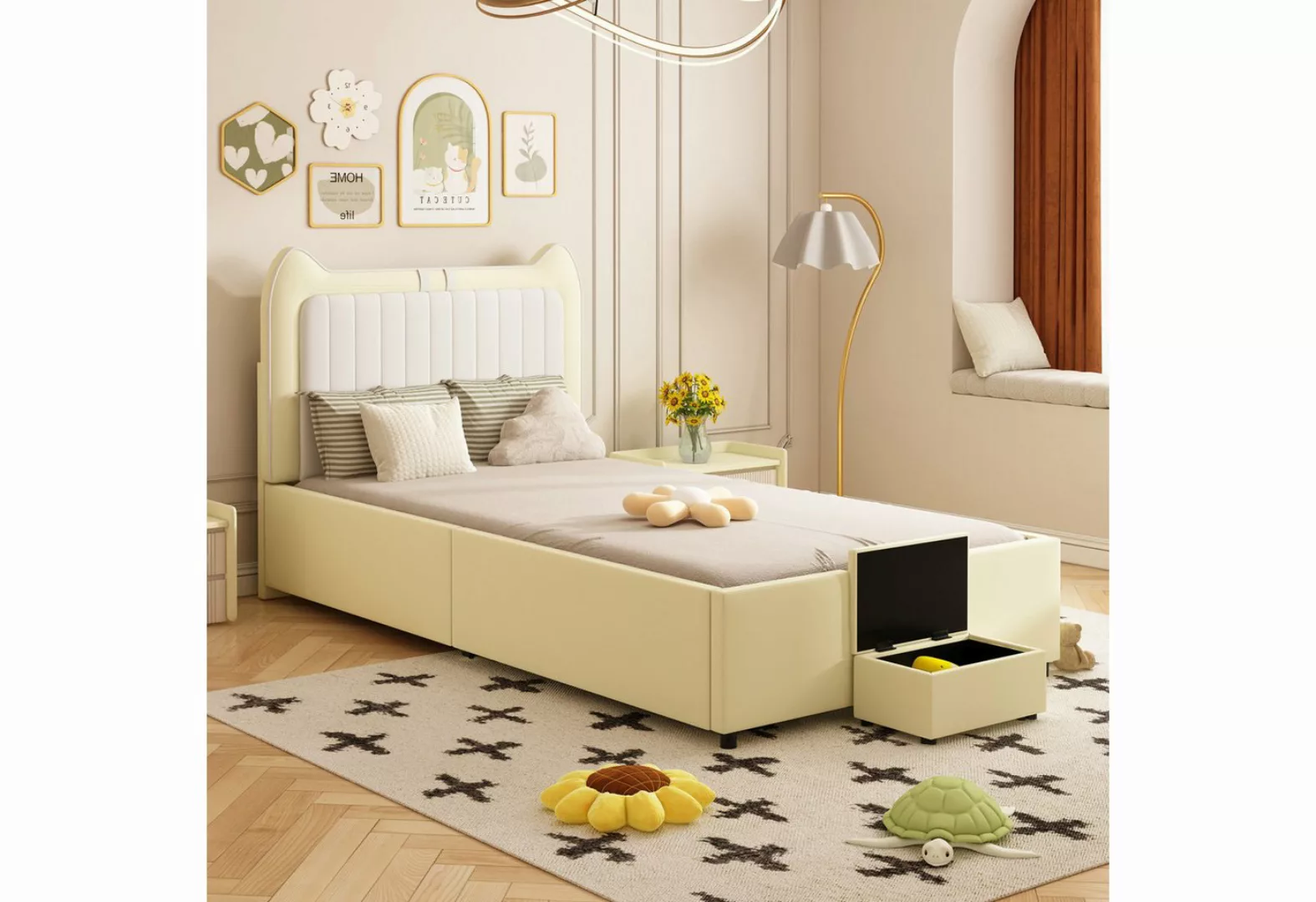 MODFU Kinderbett Polsterbett zweifarbiges Patchwork am Kopfende des Bettes günstig online kaufen
