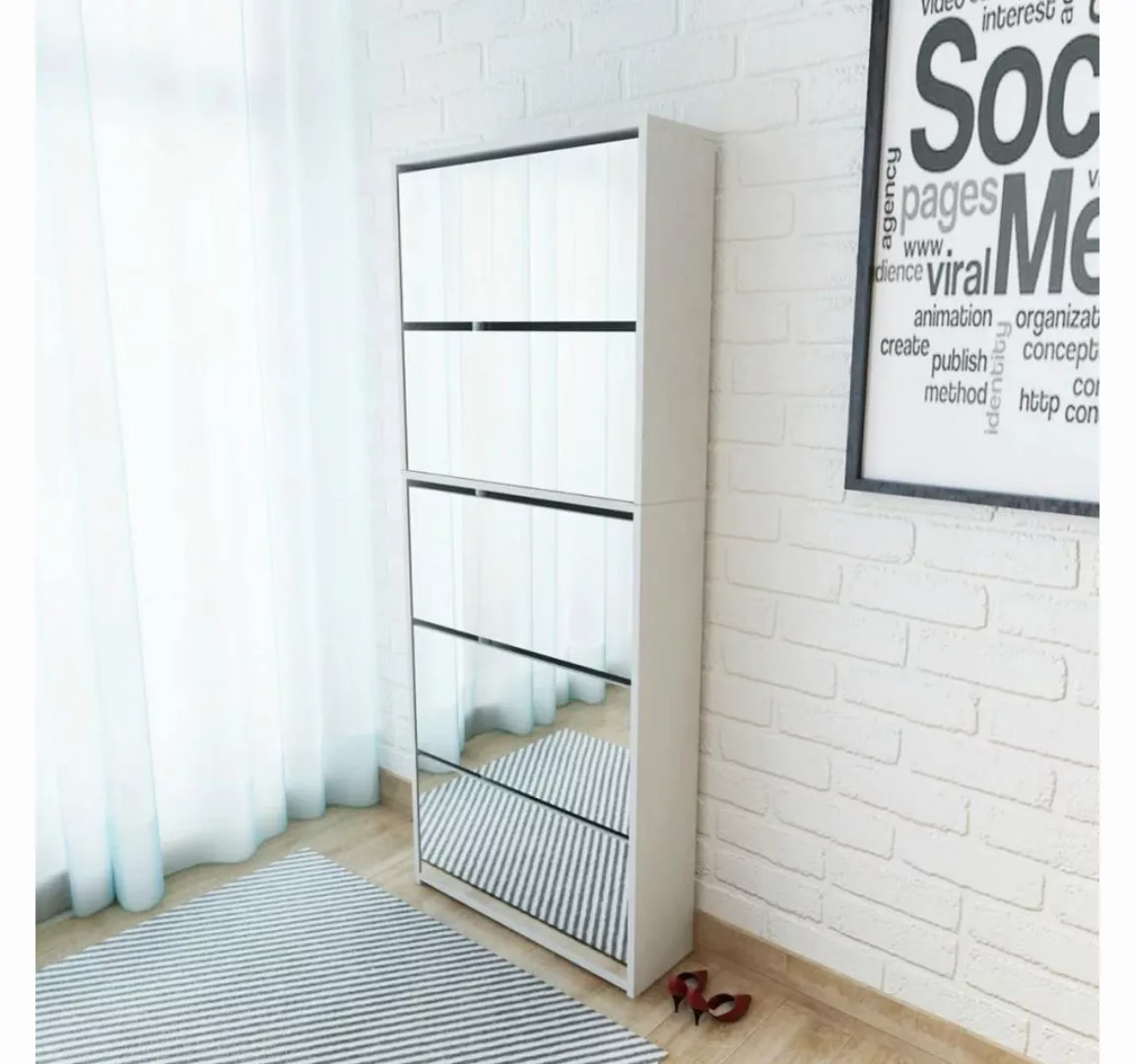 furnicato Schuhschrank mit 5 Fächern Spiegel Weiß 63×17×169,5 cm günstig online kaufen