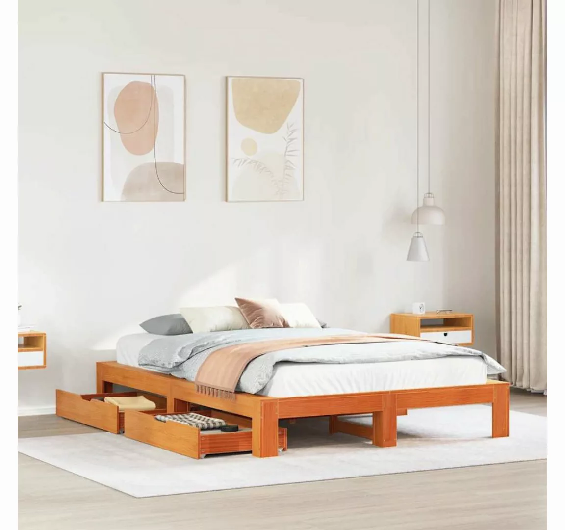 vidaXL Bett, Massivholzbett ohne Matratze Wachsbraun 140x190 cm Kiefernholz günstig online kaufen