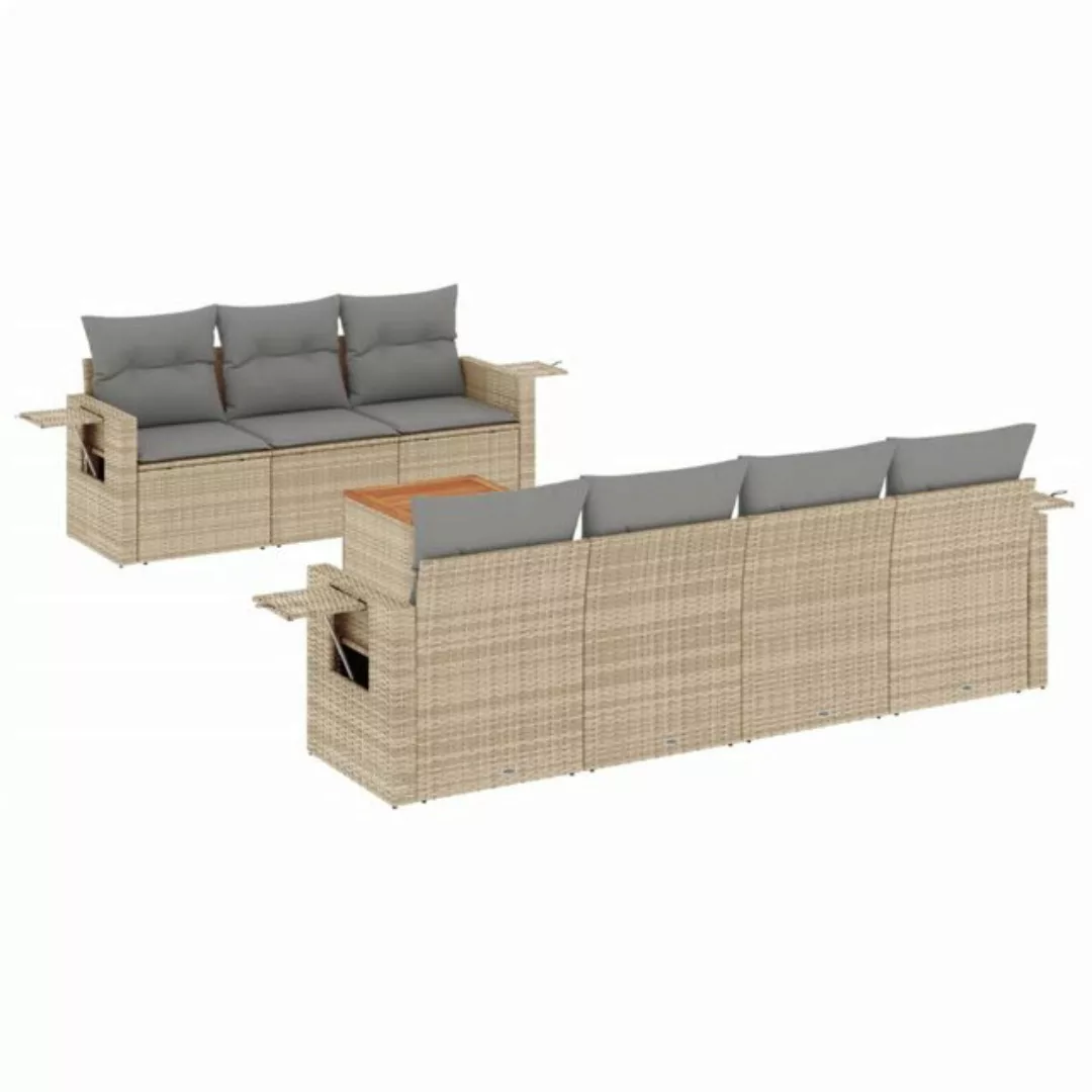 vidaXL Sofaelement 8-tlg. Garten-Sofagarnitur mit Kissen Beige Poly Rattan günstig online kaufen