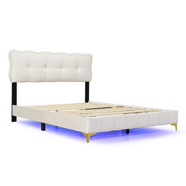 Celya Polsterbett Jugendbett, Doppelbett mit LED-Leuchten, Samtstoff,160 x günstig online kaufen