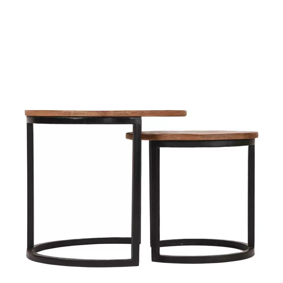 Zweisatztisch aus Mangobaum Massivholz und Metall rund (zweiteilig) günstig online kaufen