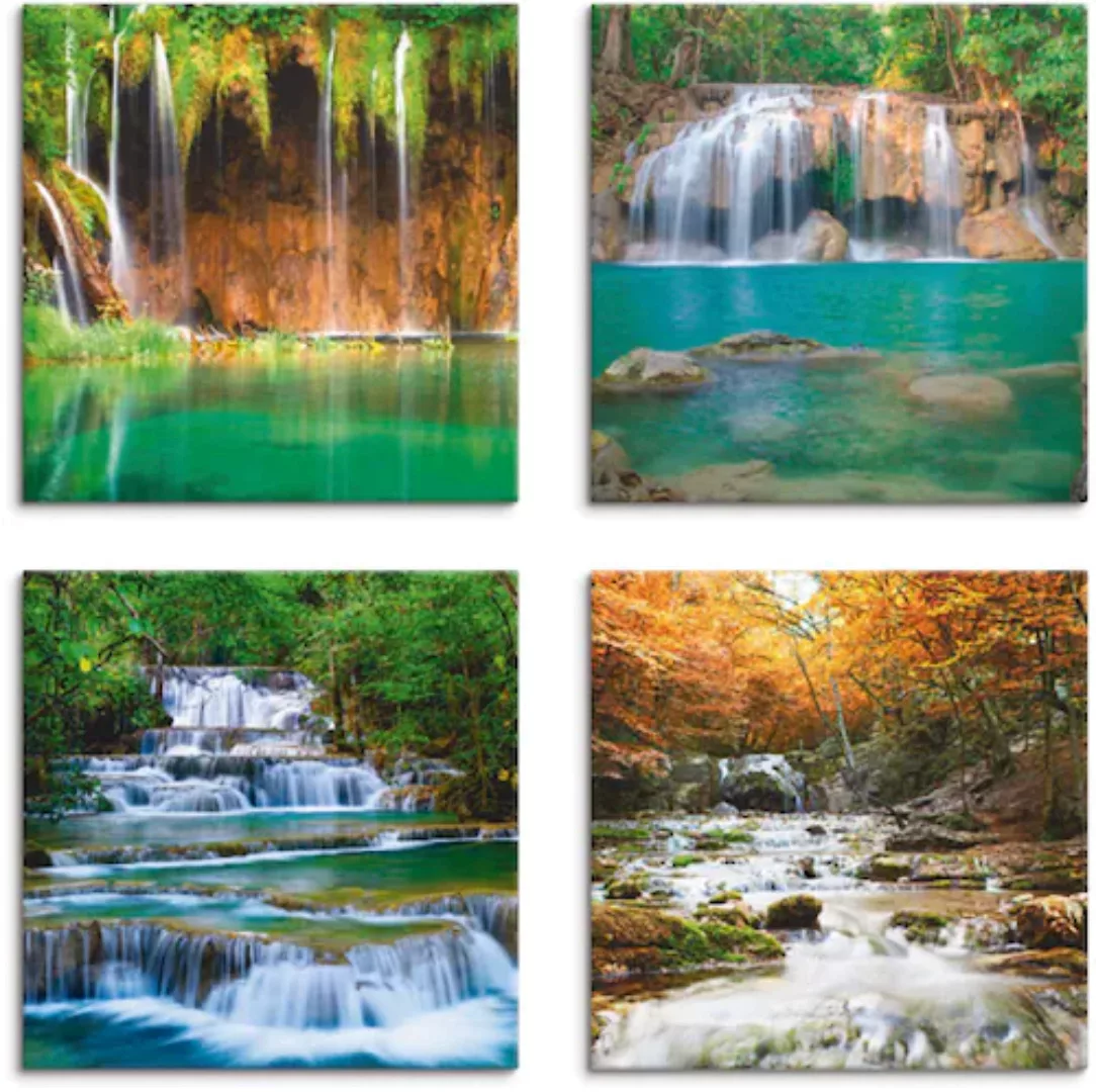 Artland Leinwandbild »Schöner Wasserfall im Wald«, Gewässer, (4 St.) günstig online kaufen