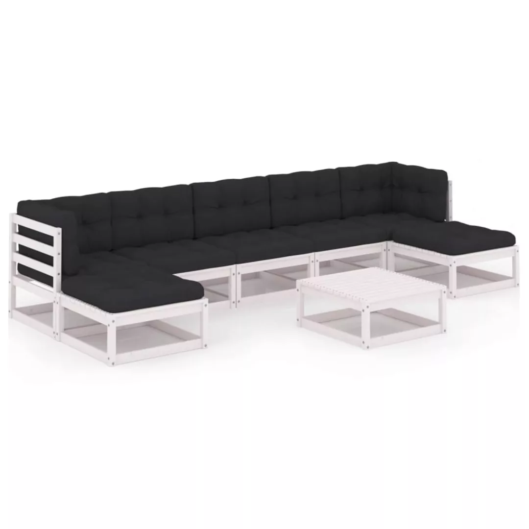 8-tlg. Garten-lounge-set Mit Kissen Weiß Kiefer Massivholz günstig online kaufen