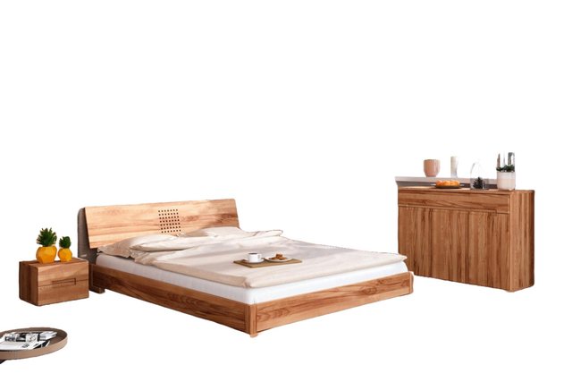 Natur24 Bett Bett Bento 16 Kernbuche massiv 180x210 mit Holzkopfteil und Ho günstig online kaufen