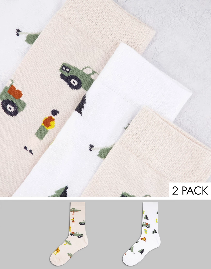 ASOS DESIGN – 2er-Pack Sportsocken mit Safari-Designs-Mehrfarbig günstig online kaufen