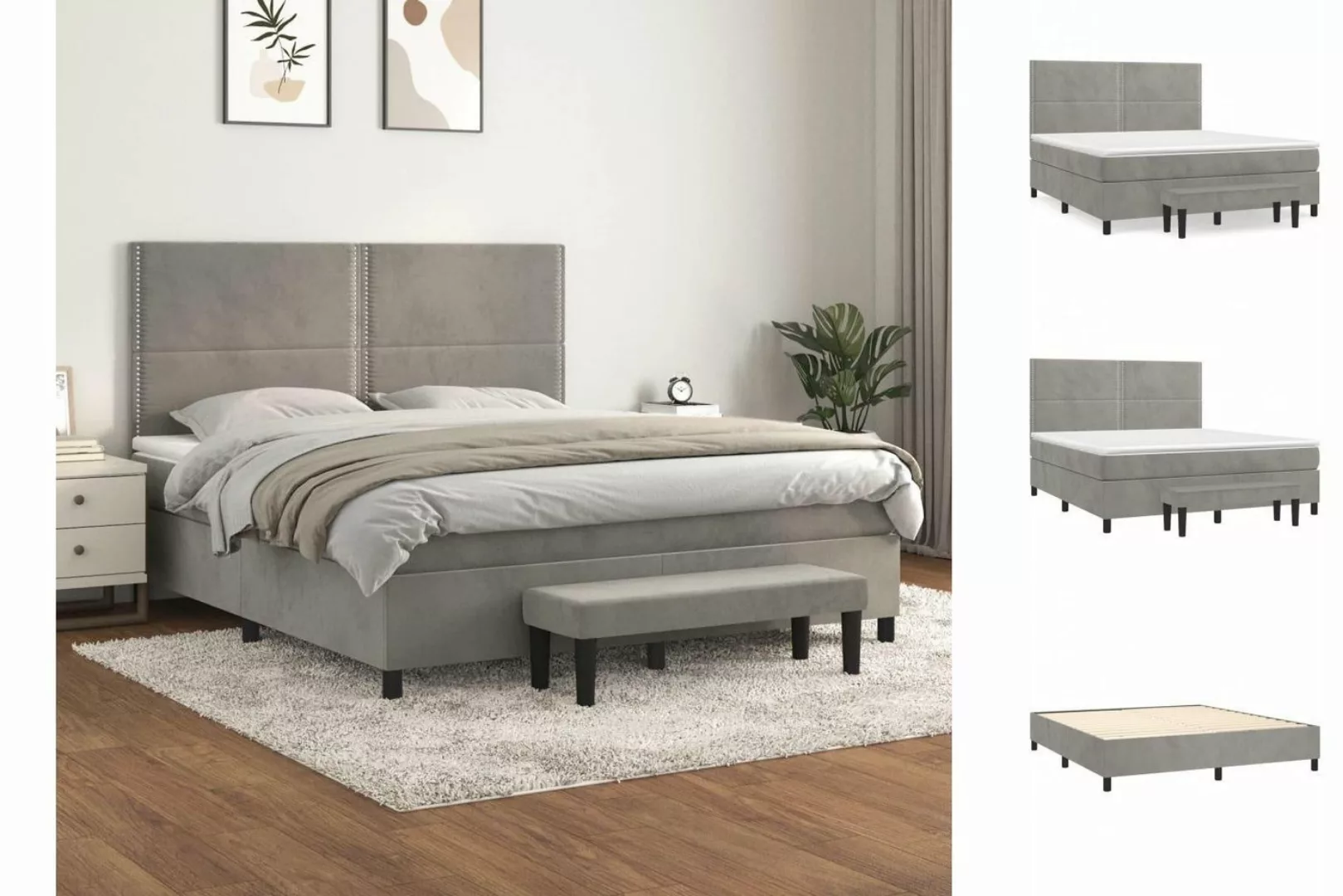 vidaXL Boxspringbett Boxspringbett mit Matratze Hellgrau 160x200 cm Samt Be günstig online kaufen