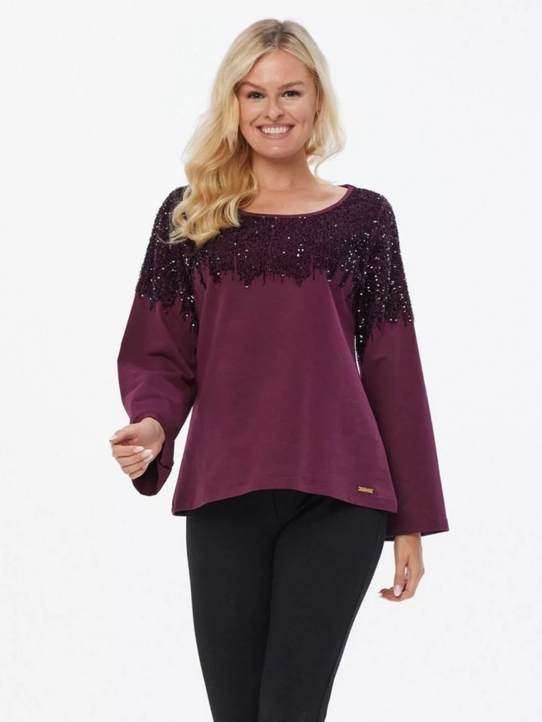 Sarah Kern Langarmshirt Sweatpullover figurumspielend mit Paillettenverzier günstig online kaufen