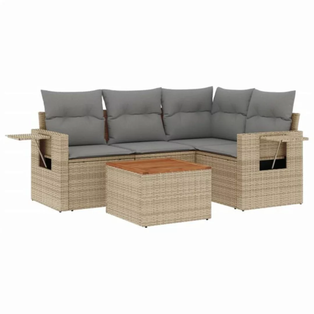 vidaXL Sofaelement 5-tlg. Garten-Sofagarnitur mit Kissen Beige Poly Rattan günstig online kaufen