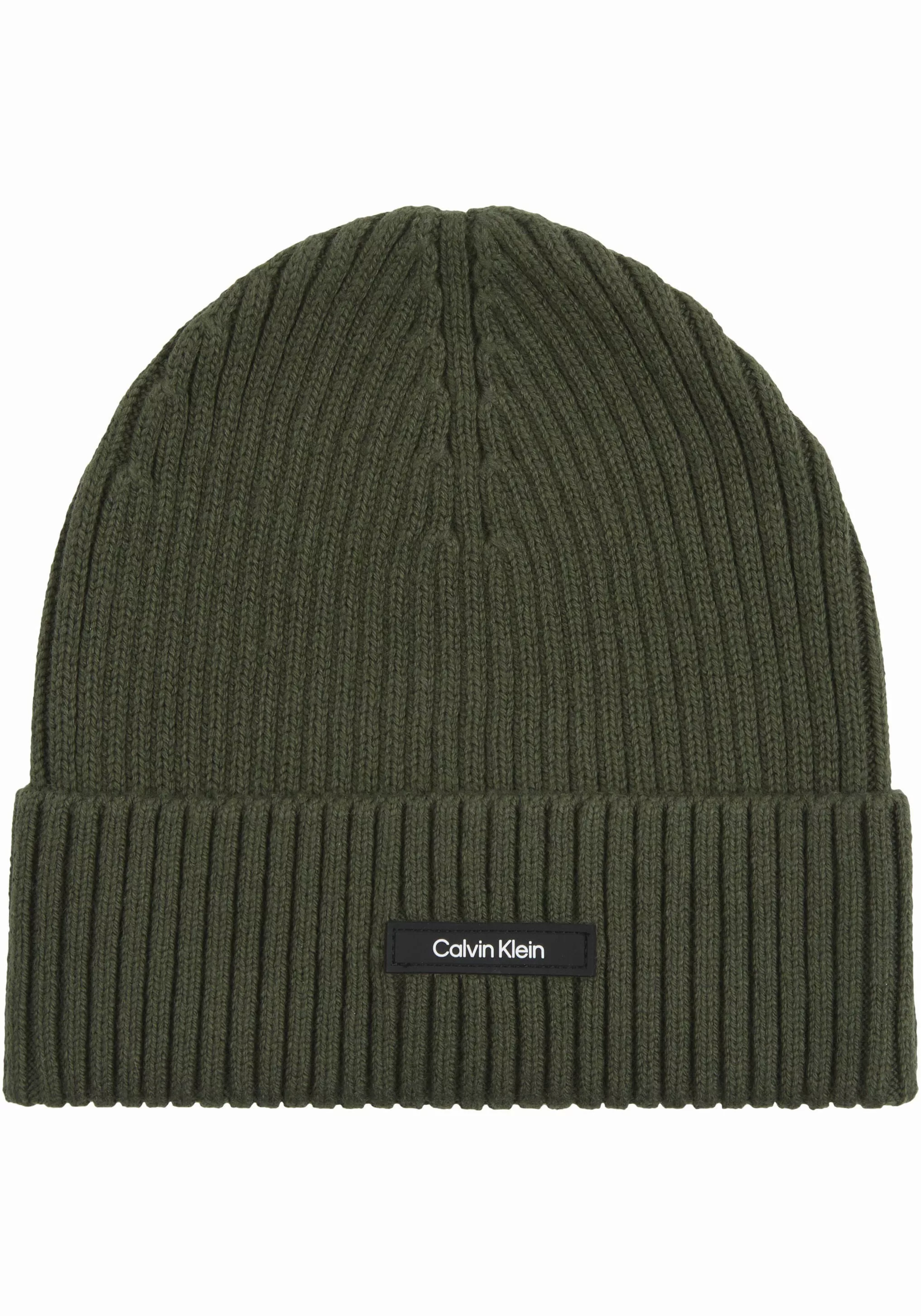 Calvin Klein Beanie "CLASSIC COTTON RIB BEANIE", mit Ledermarkenlabel günstig online kaufen