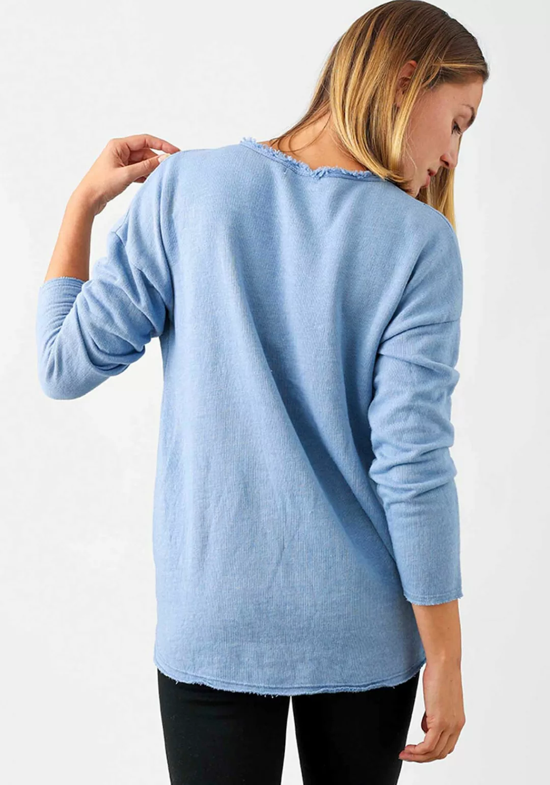 Zwillingsherz Sweatshirt mit ausgefranstem V-Ausschnitt günstig online kaufen