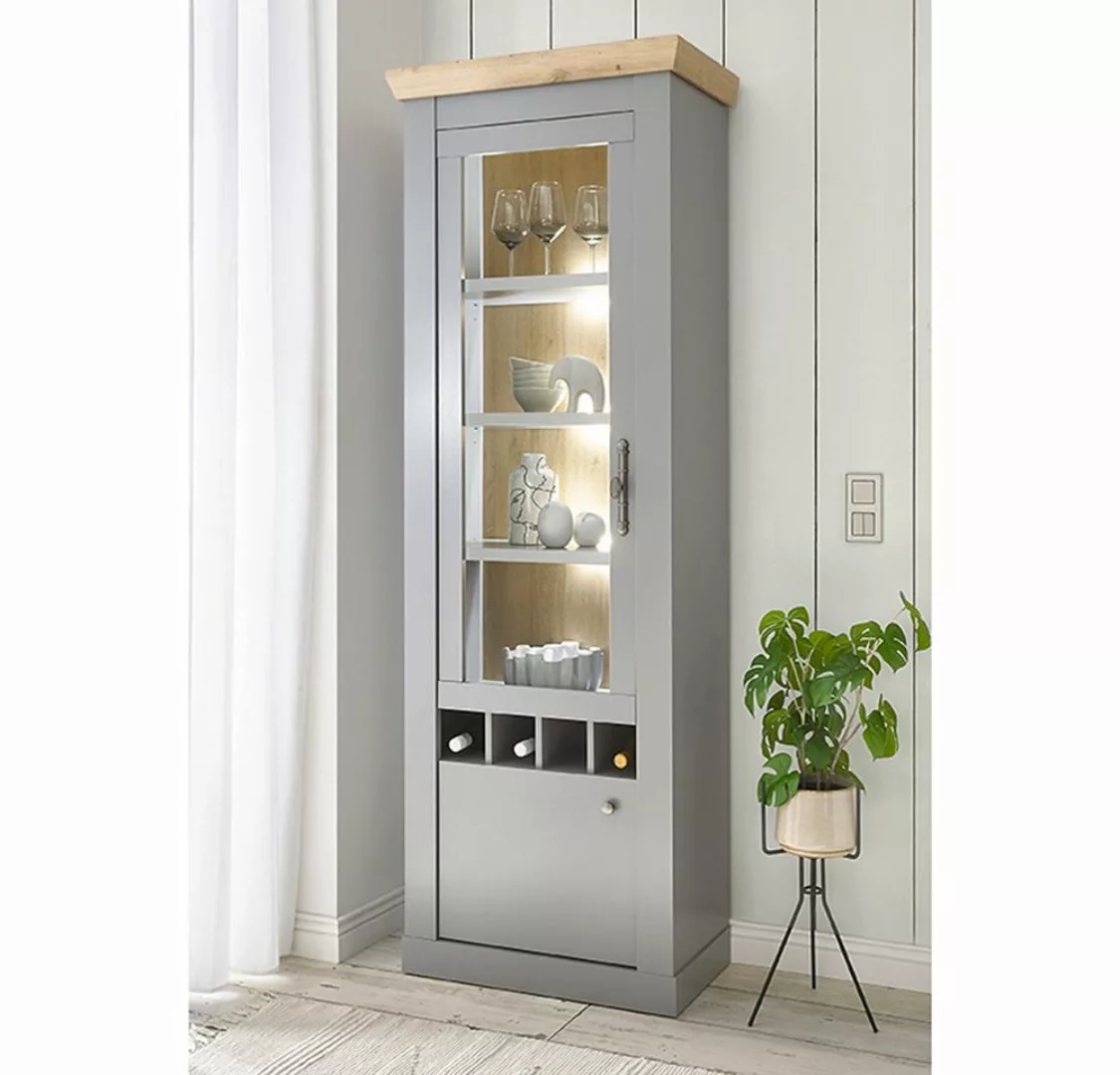 Lomadox Vitrine grau mit Artisan Eiche Nb. 71/201/37 cm günstig online kaufen