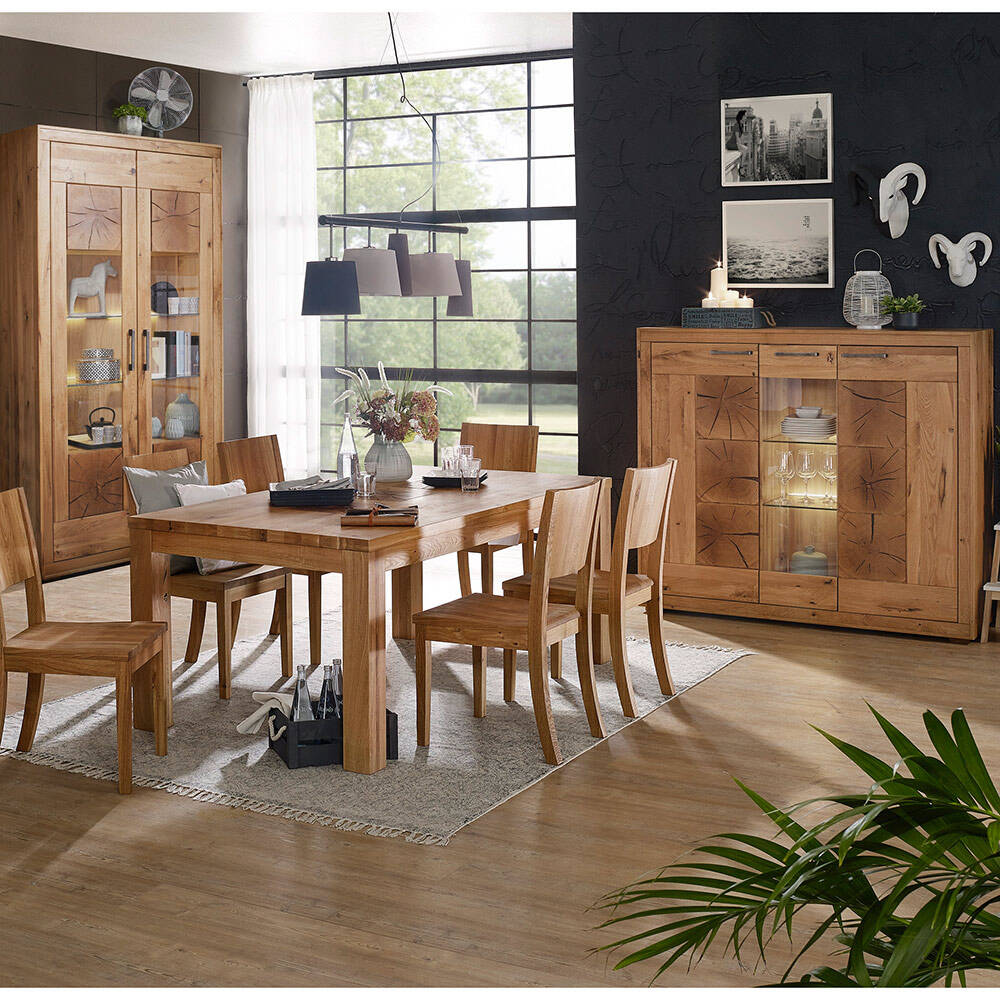 Esszimmermöbel Set 3-teilig, Wildeiche massiv geölt, montiert, WINNIPEG-69 günstig online kaufen