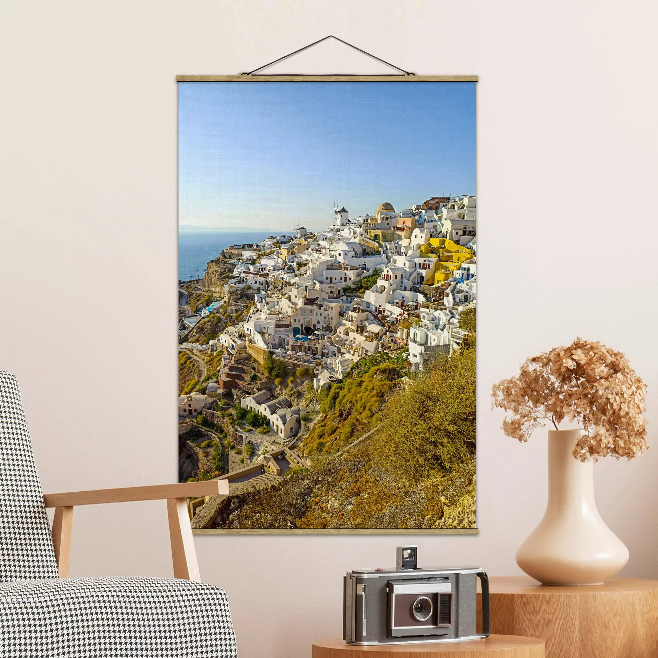 Stoffbild mit Posterleisten Oia auf Santorini günstig online kaufen