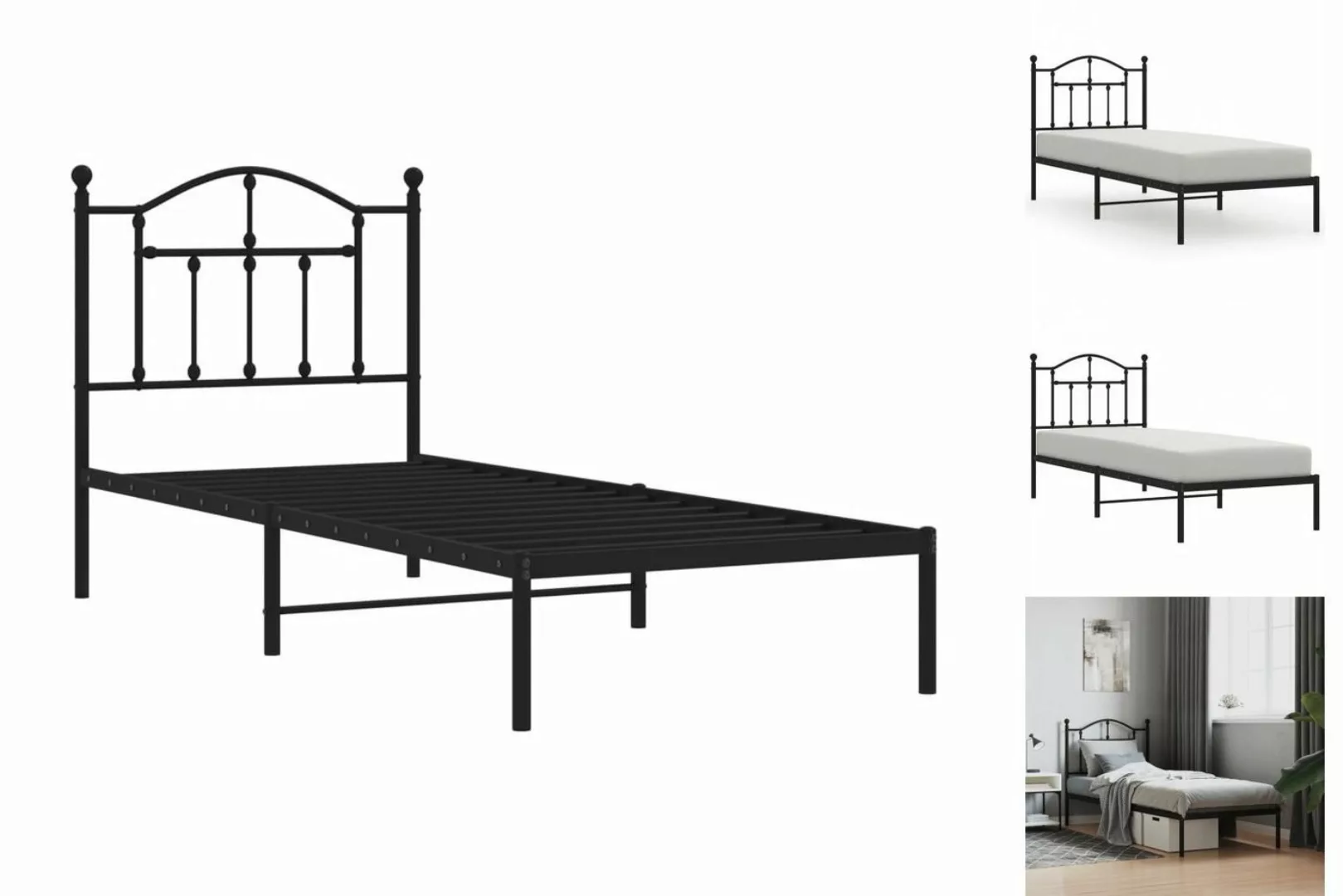 vidaXL Bettgestell Bettrahmen mit Kopfteil Metall Schwarz 90x200 cm Bett Be günstig online kaufen