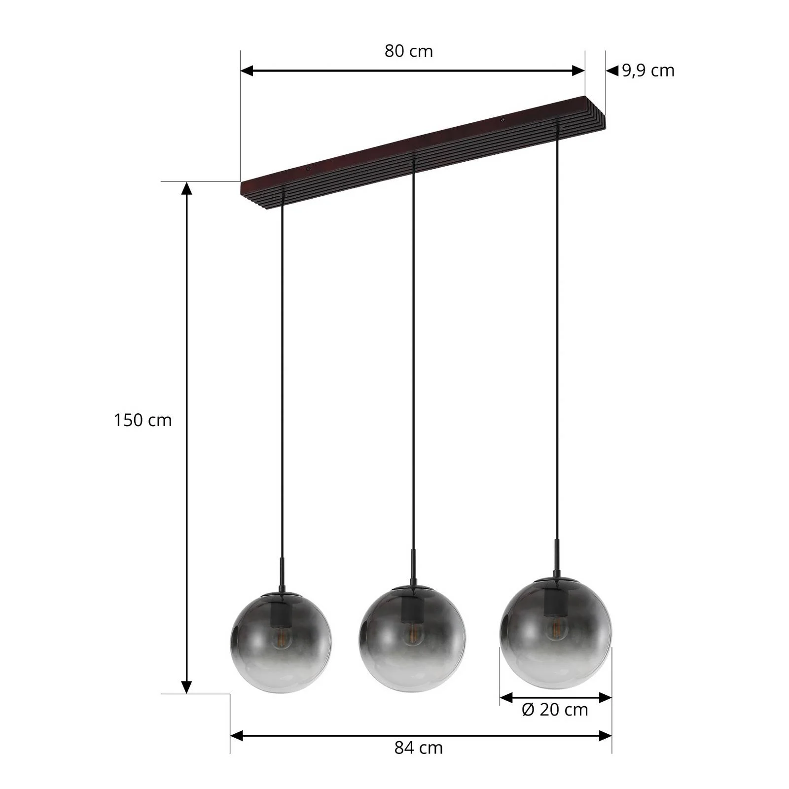 Lucande Hängeleuchte Veloura, 3-flammig, 84 cm, Glas, Holz günstig online kaufen