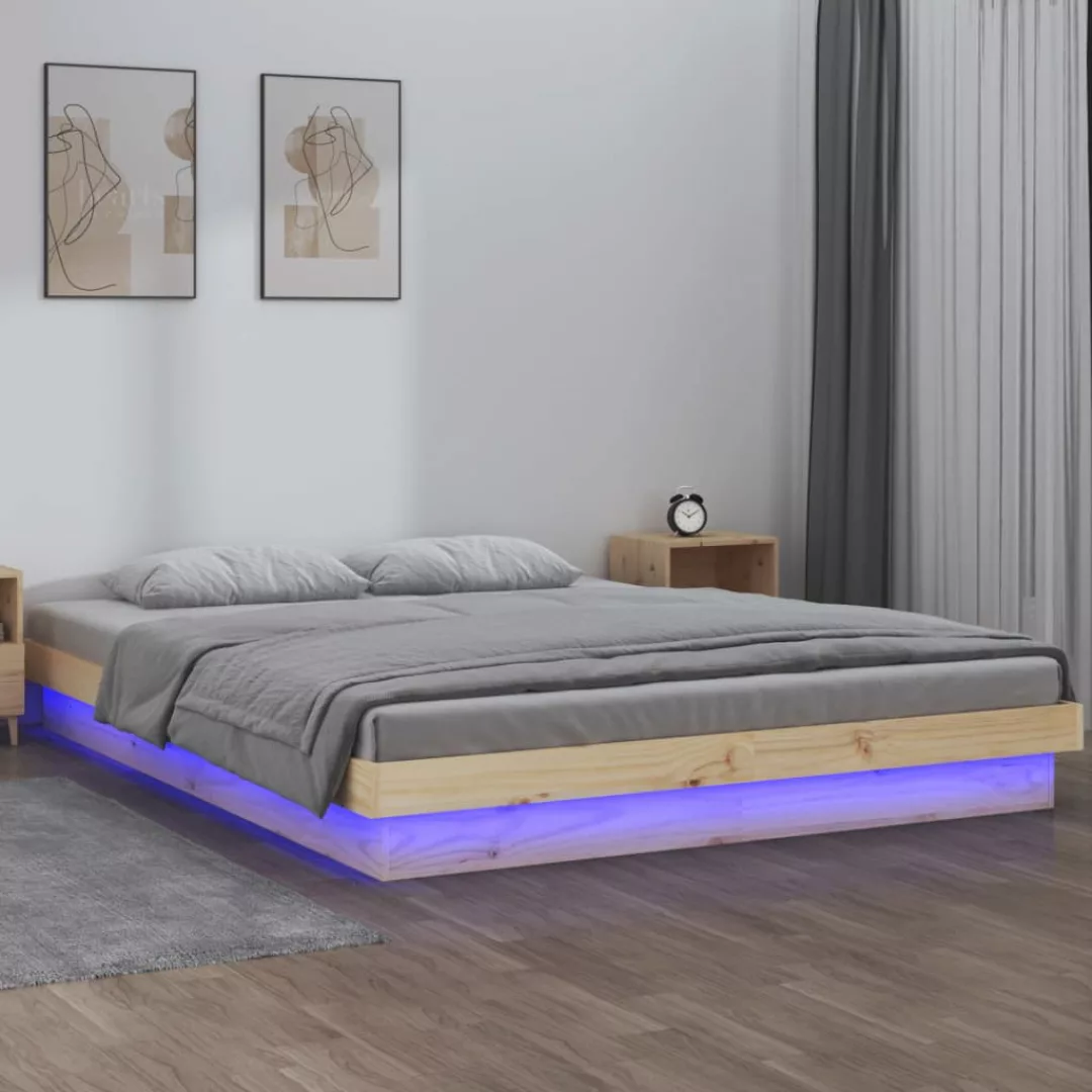 vidaXL Bettgestell Massivholzbett mit LEDs 160x200 cm Bett Bettgestell Dopp günstig online kaufen
