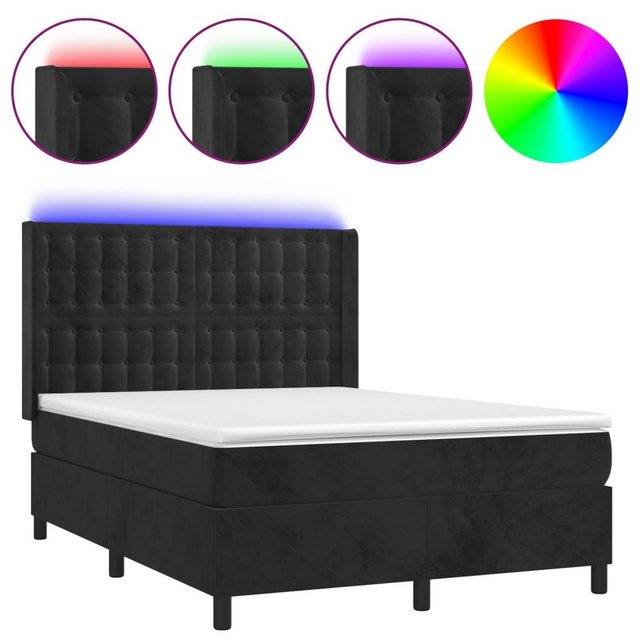 vidaXL Boxspringbett Boxspringbett mit Matratze LED Schwarz 140x200 cm Samt günstig online kaufen