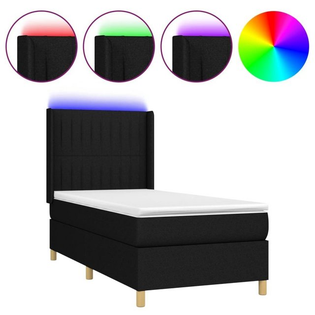 vidaXL Bettgestell Boxspringbett mit Matratze LED Schwarz 90x200 cm Stoff B günstig online kaufen