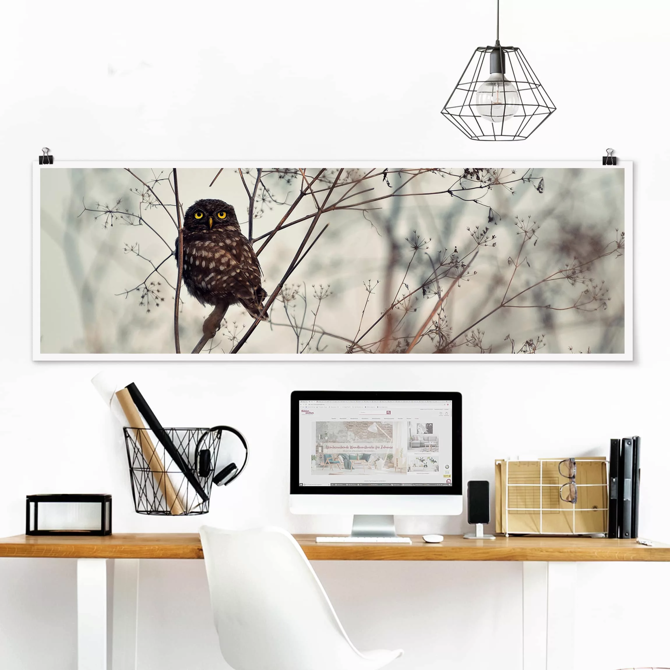 Panorama Poster Tiere Eule im Winter günstig online kaufen