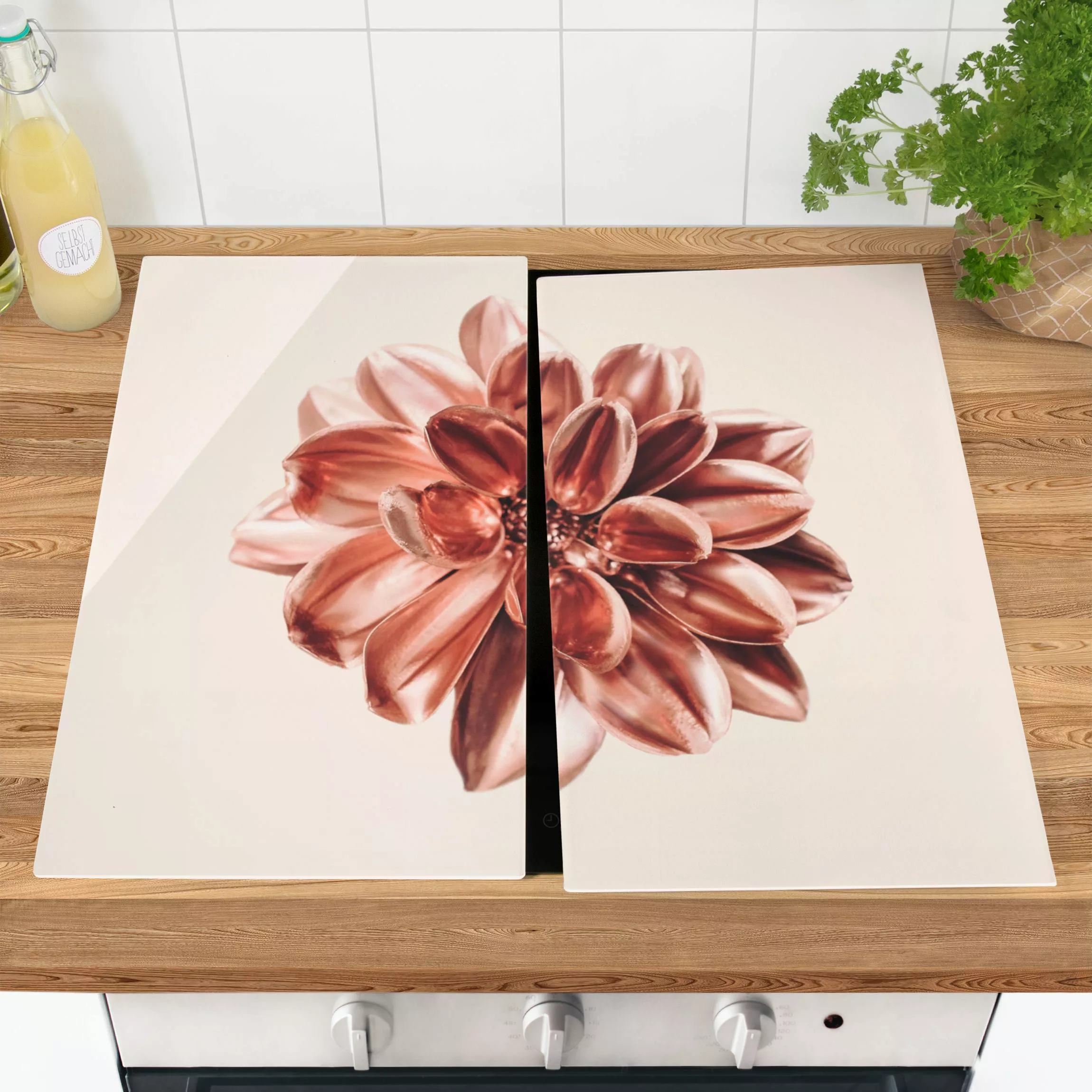 Herdabdeckplatte Blumen Dahlie Rosegold Metallic Rosa günstig online kaufen