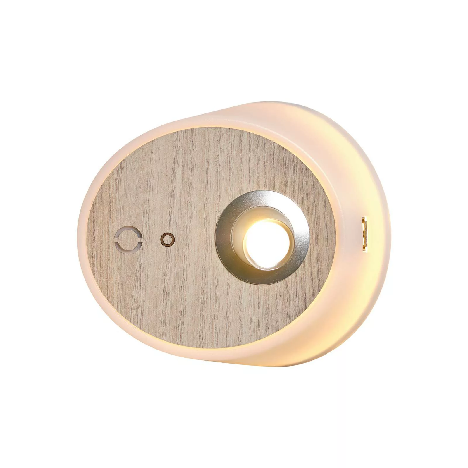 LED-Wandlampe Zoom, Spot, USB-Ausgang, Ulmenholz günstig online kaufen