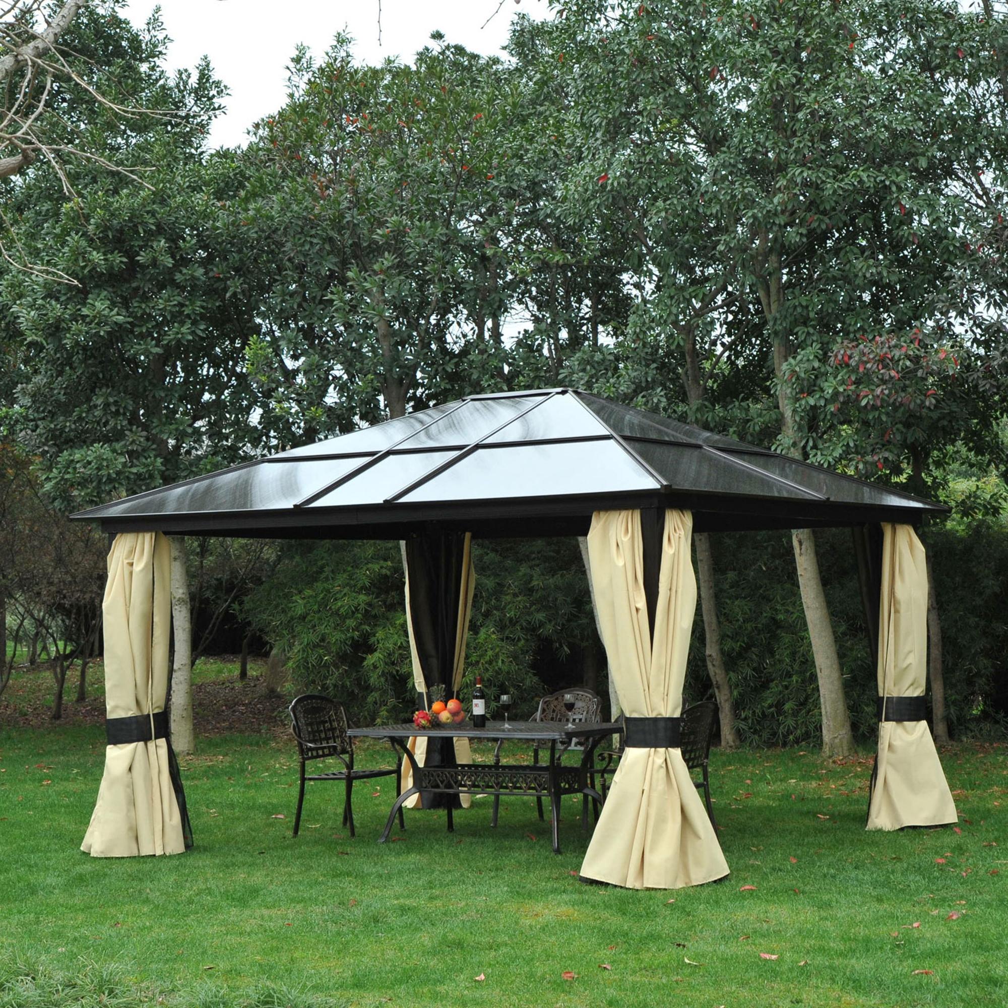 Outsunny Pavillon Polyestergewebe Moskitonetz Schwarz Braun 420L x 360B x 2 günstig online kaufen