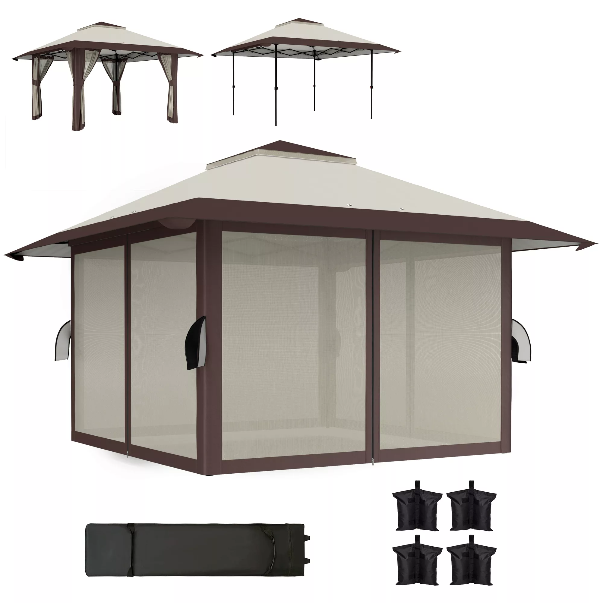 Outsunny Pavillon 4x4m Wasserdicht Höhenverstellbar Pop-up Faltpavillon mit günstig online kaufen