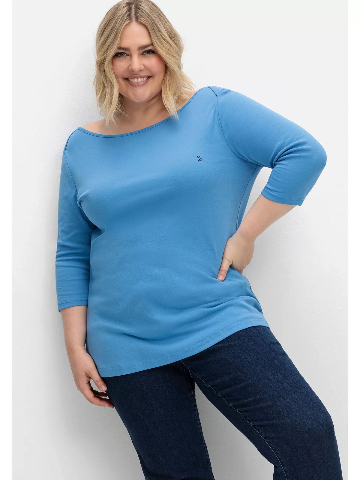 Sheego 3/4-Arm-Shirt "Große Größen", in Rippqualität, mit U-Boot-Ausschnitt günstig online kaufen