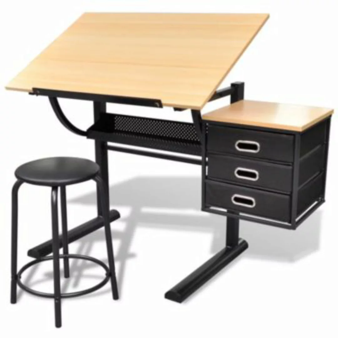 vidaXL Zeichentisch mit neigbarer Tischplatte 3 Schubladen und Hocker Schre günstig online kaufen