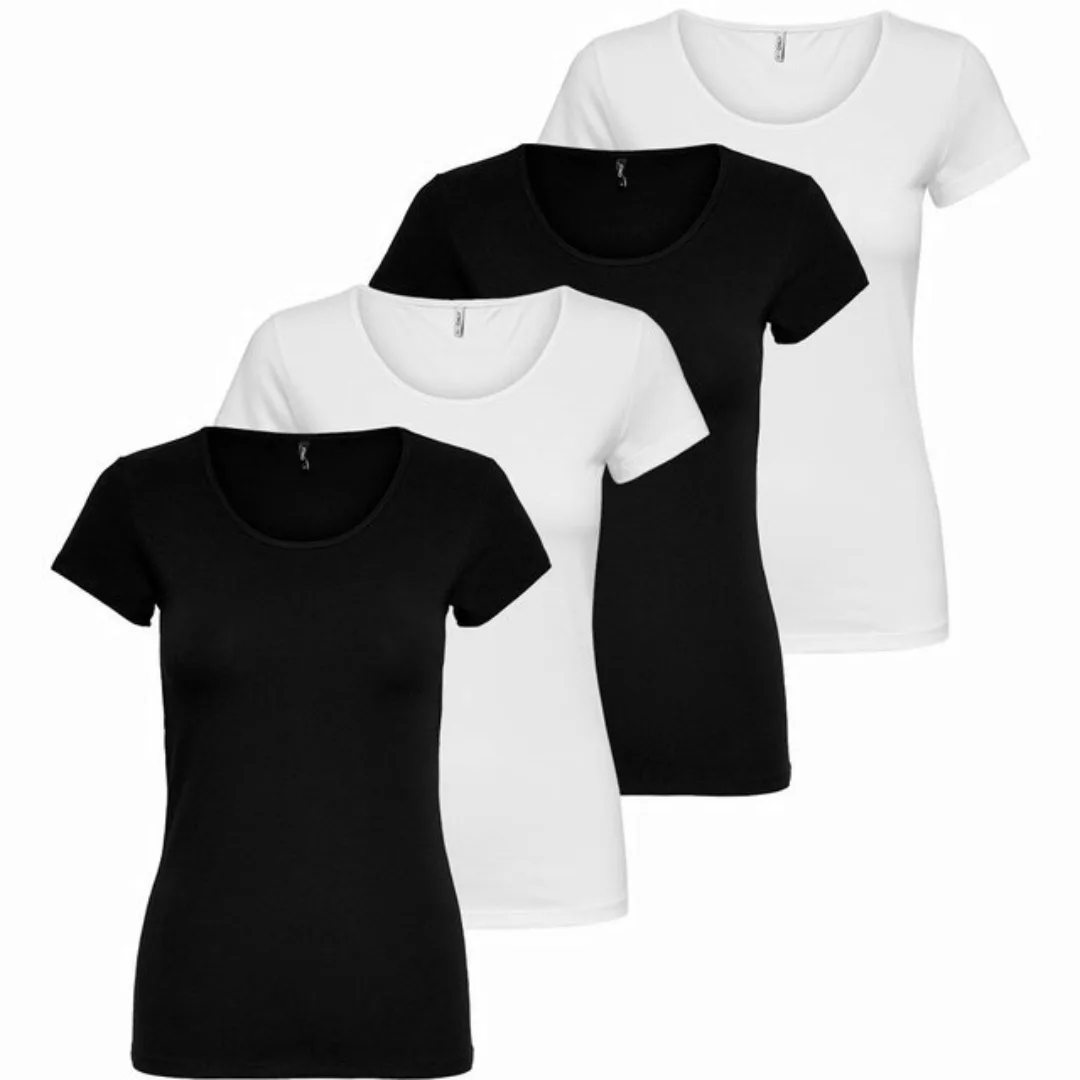 ONLY T-Shirt ONLY Damen 4er Pack T-Shirt Live Love Kurzarmshirt Basic Baumw günstig online kaufen