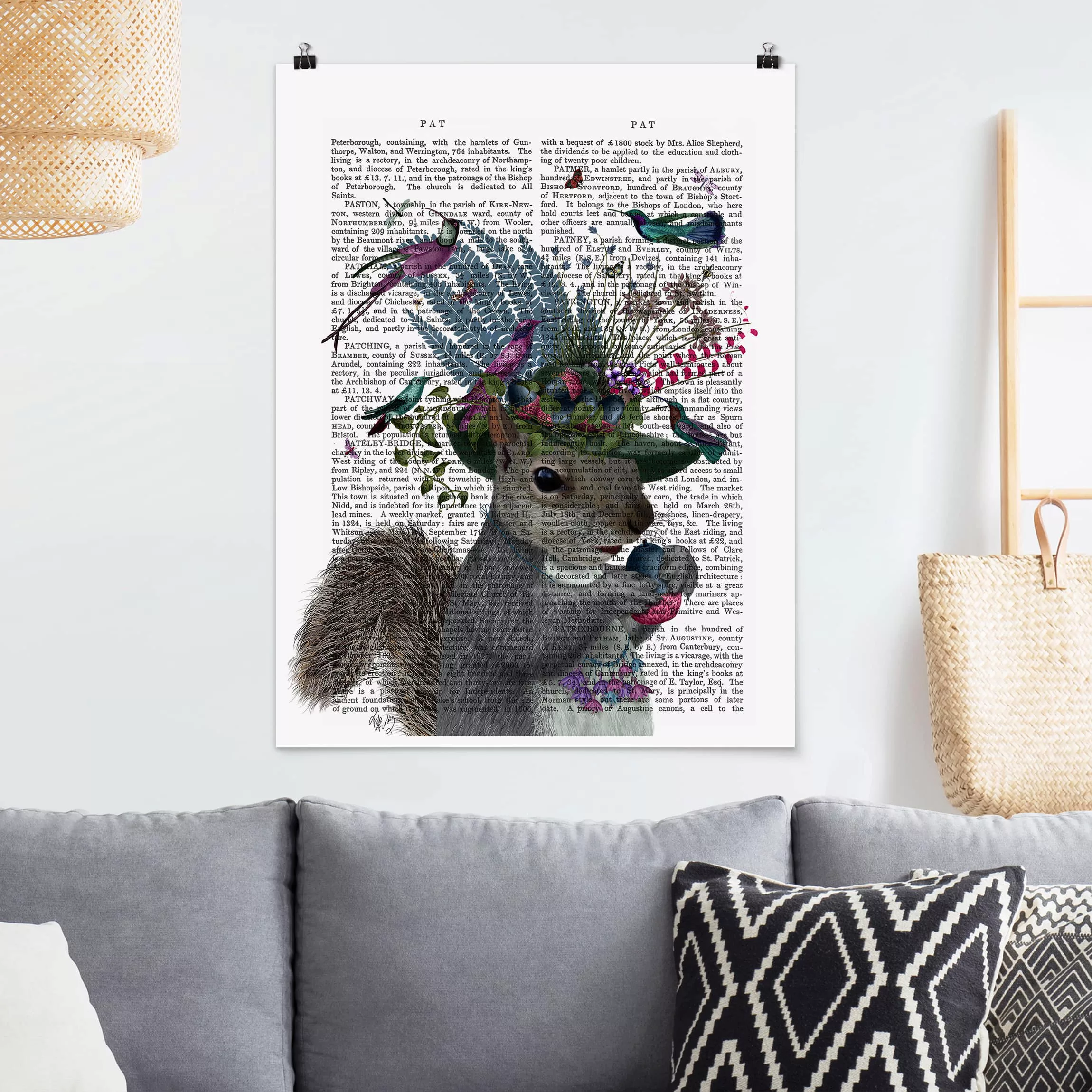 Poster Spruch - Hochformat Vogelfänger - Eichhörnchen mit Eicheln günstig online kaufen