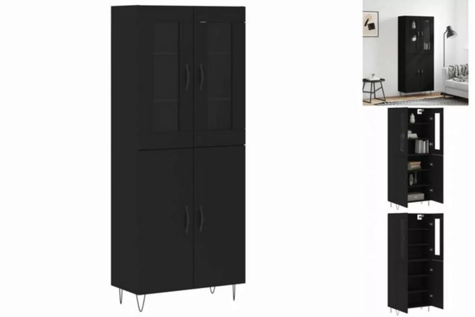 vidaXL Vitrine Highboard Schwarz 69,5x34x180 cm Spanplatte Glas Vitrine günstig online kaufen