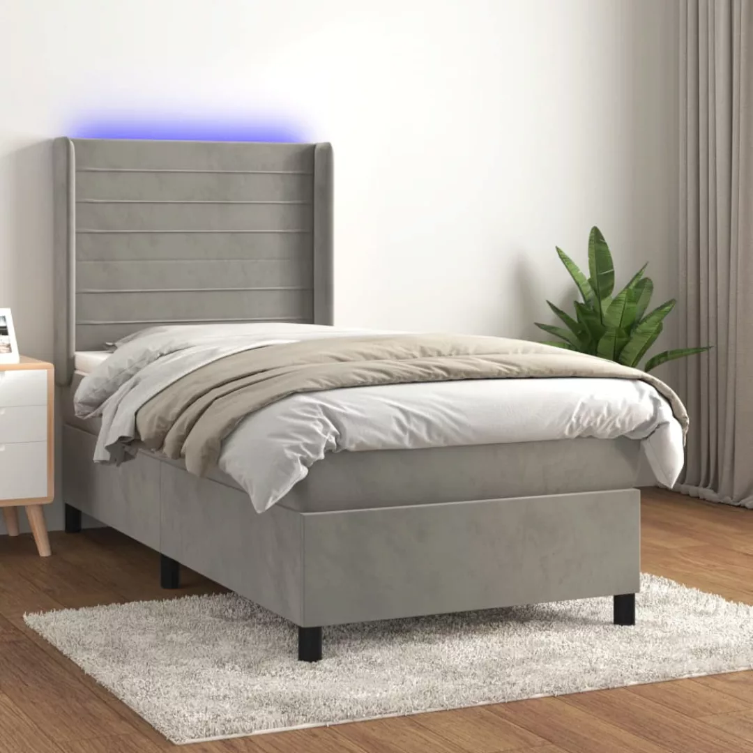 Vidaxl Boxspringbett Mit Matratze & Led Hellgrau 100x200 Cm Samt günstig online kaufen