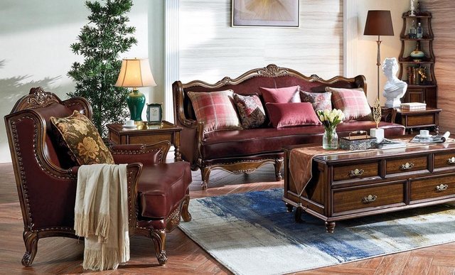 JVmoebel Sofa Klassische Ledergarnitur Chesterfield Barock Rokoko Möbel, Ma günstig online kaufen