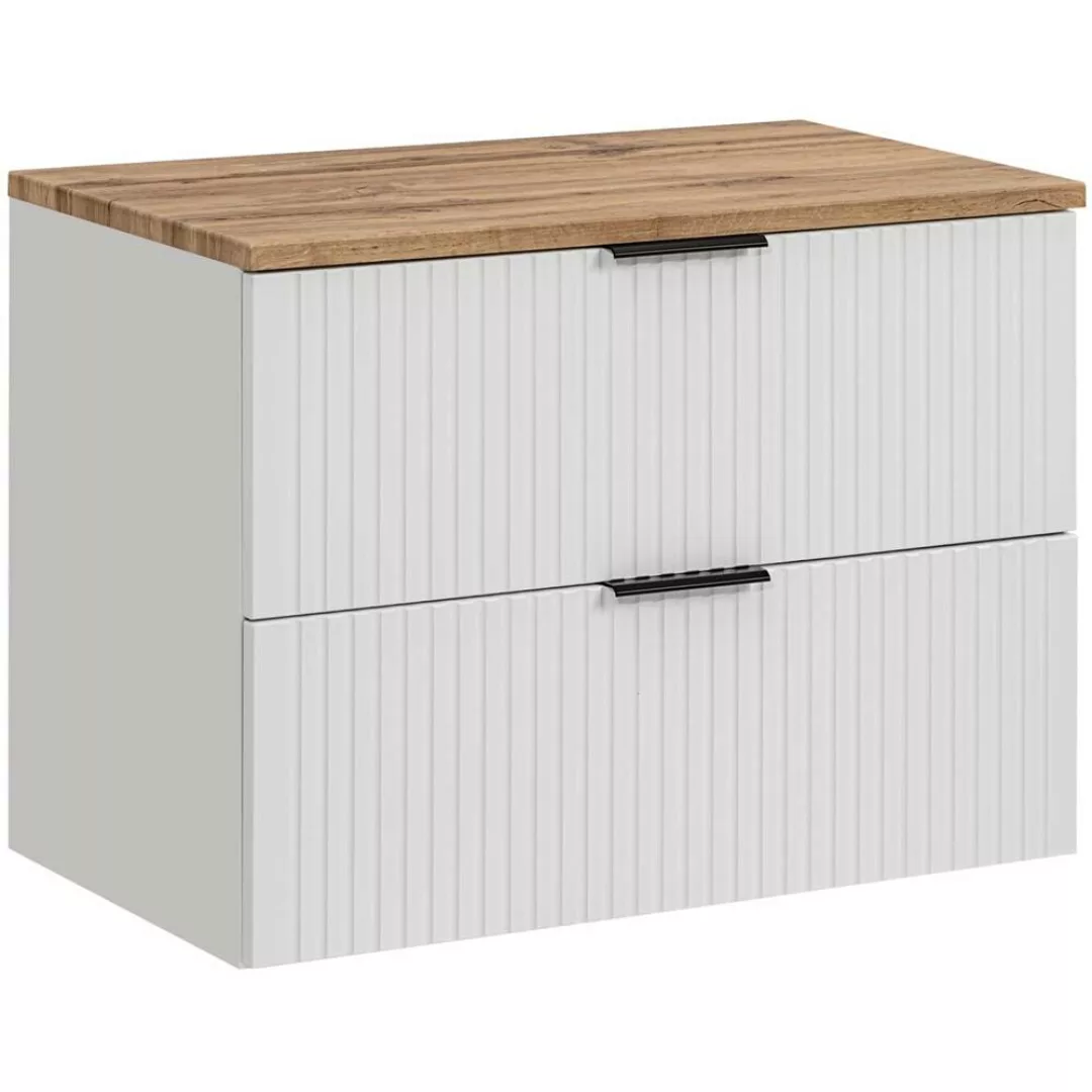 Waschtischunterschrank 80 cm weiß matt mit gerillter Front, Wotaneiche, ADE günstig online kaufen