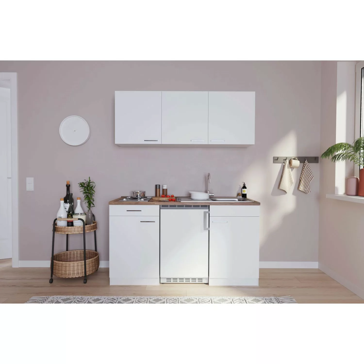 Respekta Küchenzeile KB150WW 150 cm Weiß Glänzend günstig online kaufen