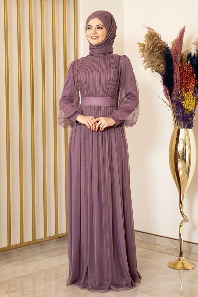 fashionshowcase Tüllkleid Damen Abendkleid Maxilänge Abaya-Stil günstig online kaufen