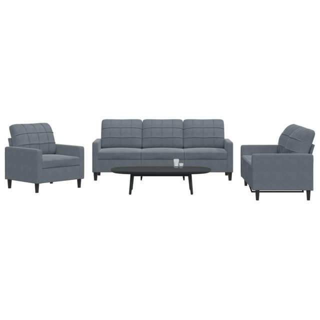 vidaXL Sofa 3-tlg. Sofagarnitur mit Kissen Dunkelgrau Samt günstig online kaufen